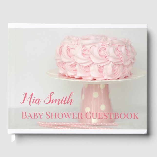 Pink cake girl baby shower guest book (Front)