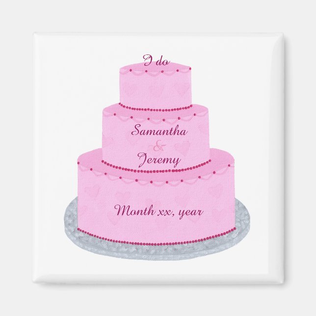 Pink Cake Hearts Personalised Save date Magnets (Front)