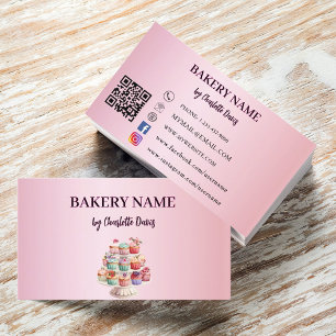 Pink cake pastry cupcakes bakery QR code Business Card