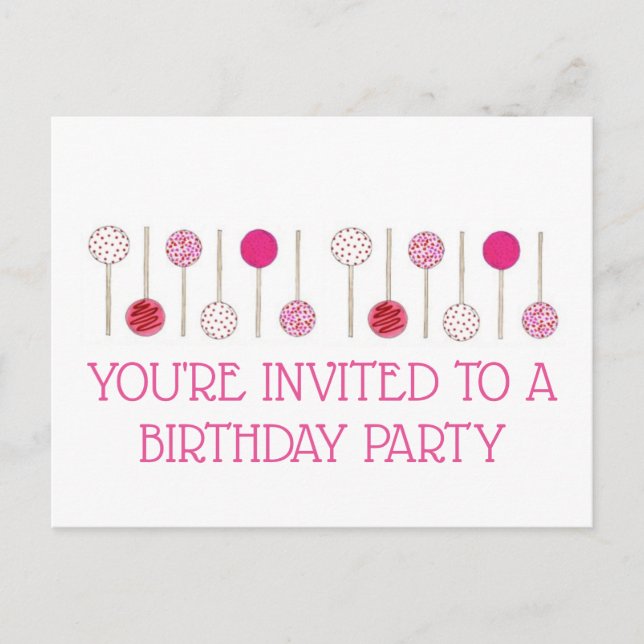 Pink Cake Pops Birthday Party Invitation (Front)