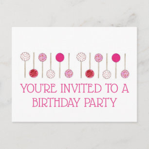 Pink Cake Pops Birthday Party Invitation Postcard