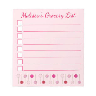 Pink Cake Pops Personalised Baking Grocery List Notepad
