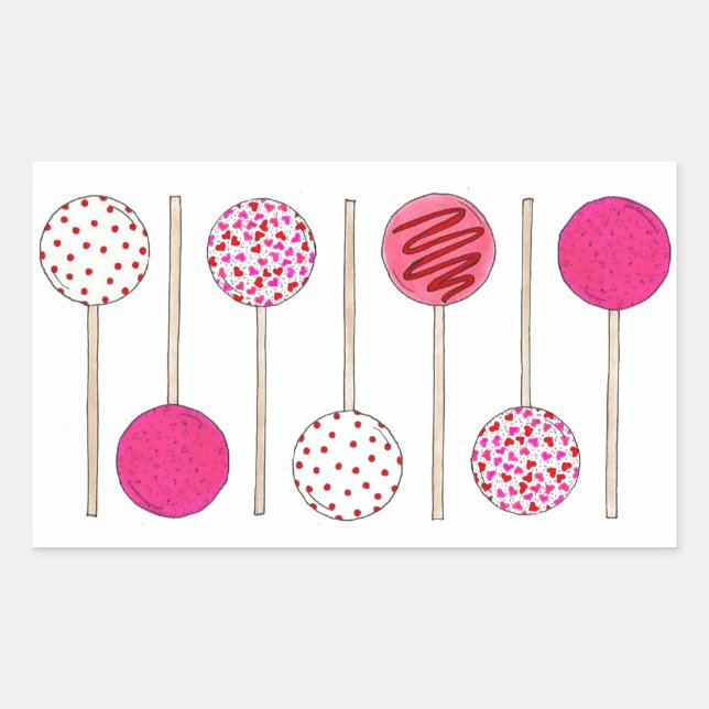 Pink Cake Pops Valentine Valentine's Day Foodie Rectangular Sticker (Front)