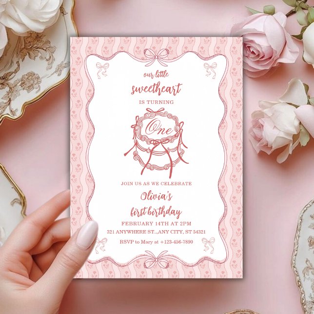 Pink Cake Sweetheart First Birthday Invitation (Creator Uploaded)