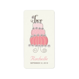Pink Cake Two Baby Girl 2nd Birthday Party Labels