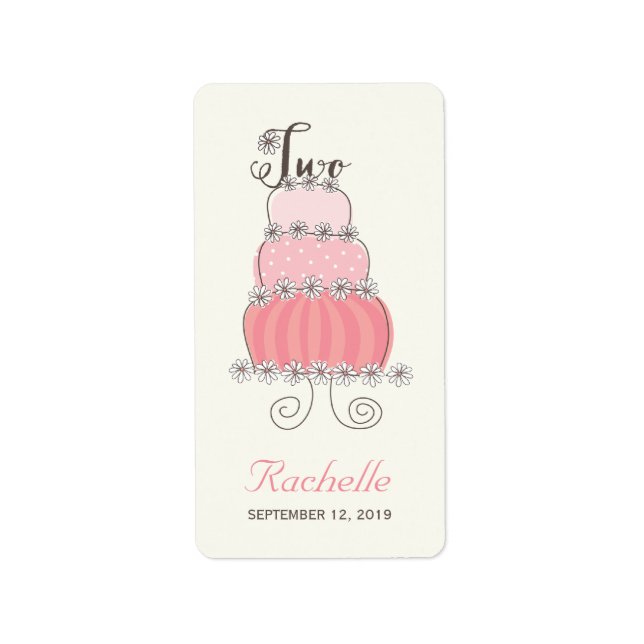 Pink Cake Two Baby Girl 2nd Birthday Party Labels (Front)