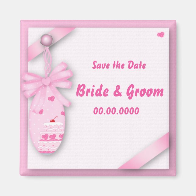 Pink Cake Wedding Favour or Save the Date Magnet (Front)