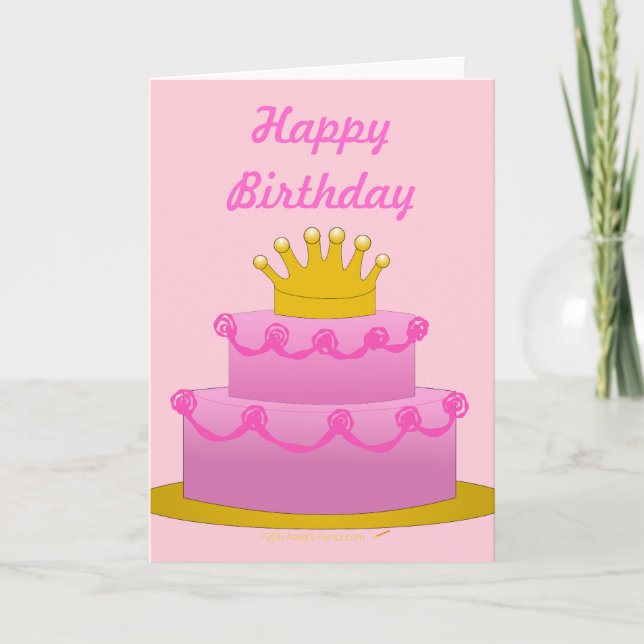 Pink Cake With Crown Birthday Blank Inside Card (Front)