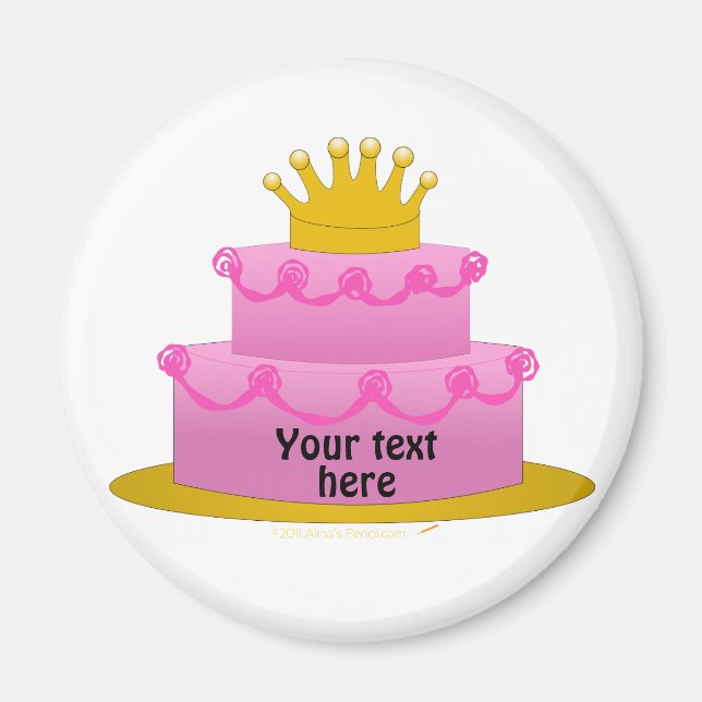 Pink Cake With Crown Birthday Magnet (Front)