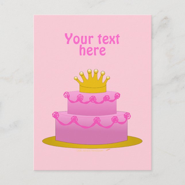 Pink Cake With Crown Birthday Postcard (Front)