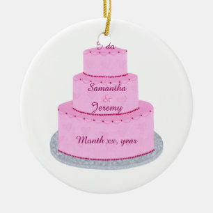 Pink Cake with Hearts Wedding Ornaments