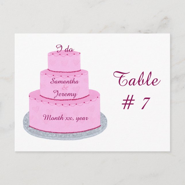 Pink Cake with Hearts Wedding Table Number Postcard (Front)