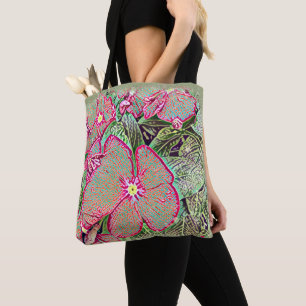 Pink Caladium Leaf and Abstract Botanical Tote Bag