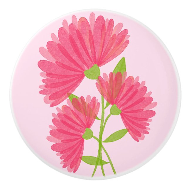 Pink Calendula Floral Watercolor Art Ceramic Knob (Front)