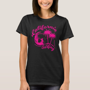 Pink California Surfing Girl Beach Big Wave Surfer T-Shirt