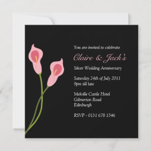 Pink Calla Lilies Anniversary Party -black Invitation