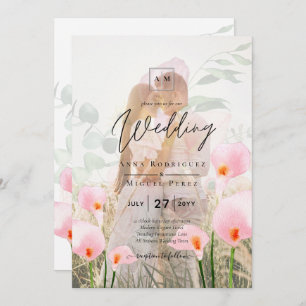 PINK CALLA LILIES PHOTO OVERLAY WEDDING INVITE