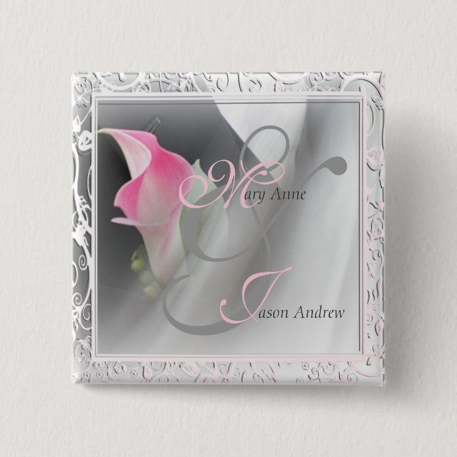 Pink Calla Lily Flourish Frame Button (Front)