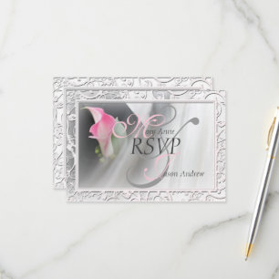 Pink Calla Lily Flourish Frame Wedding RSVP Card