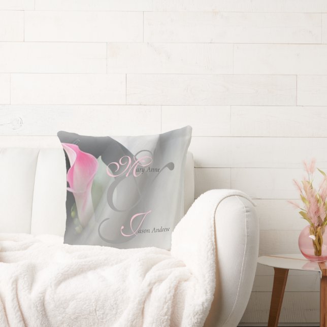 Pink Calla Lily Flourish Wedding Throw Pillow (Couch)
