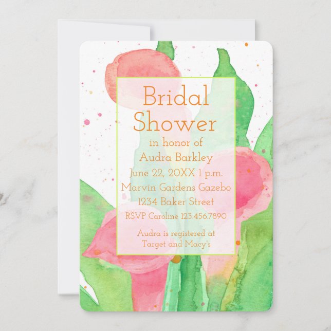 Pink Calla Lily Flowers Bridal Shower Invitation (Front)