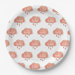 Pink Calligraphy It’s a Girl Art Welcome New Baby Paper Plate