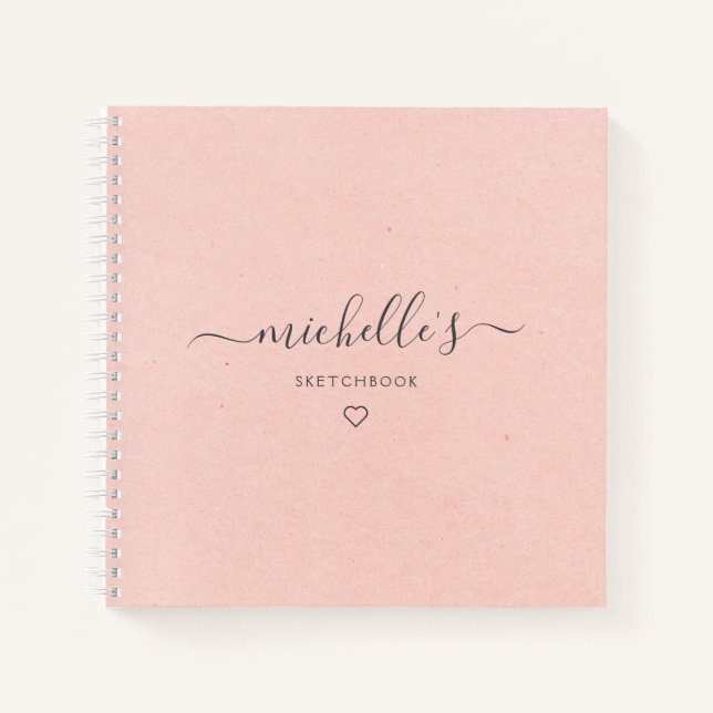 Pink Calligraphy Monogram Heart Sketchbook Notebook (Front)