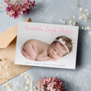 Pink Calligraphy Name Baby Announcement