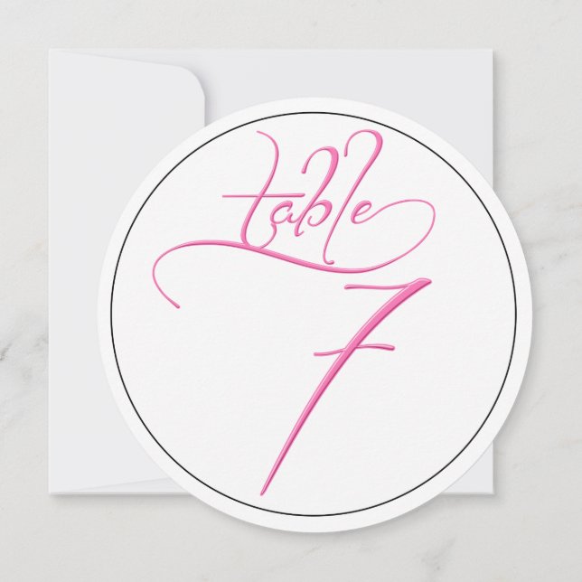 Pink Calligraphy Script Round Table Number 7 Card (Back)