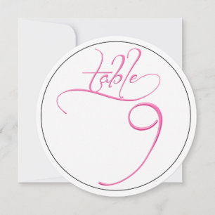 Pink Calligraphy Script Round Table Number 9 Card