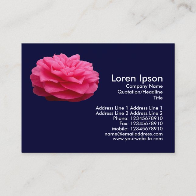 Pink Camelia 3 - Navy Blue Business Card (Front)