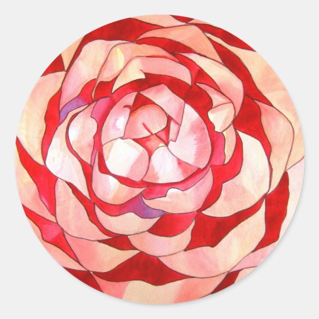 Pink Camellia abstract original art painting Classic Round Sticker (Front)