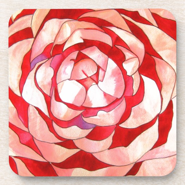 Pink Camellia abstract original art painting Coaster (Front)