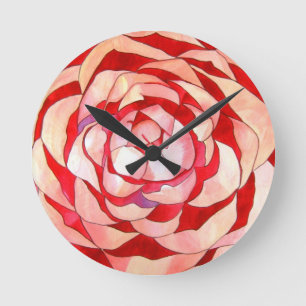 Pink Camellia abstract original art painting Round Clock