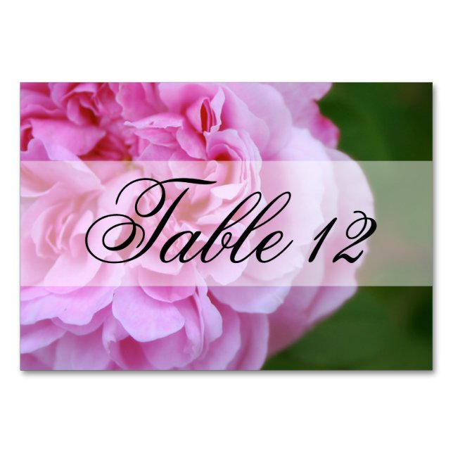 Pink Camellia and Ribbon Wedding Table Number (Front)