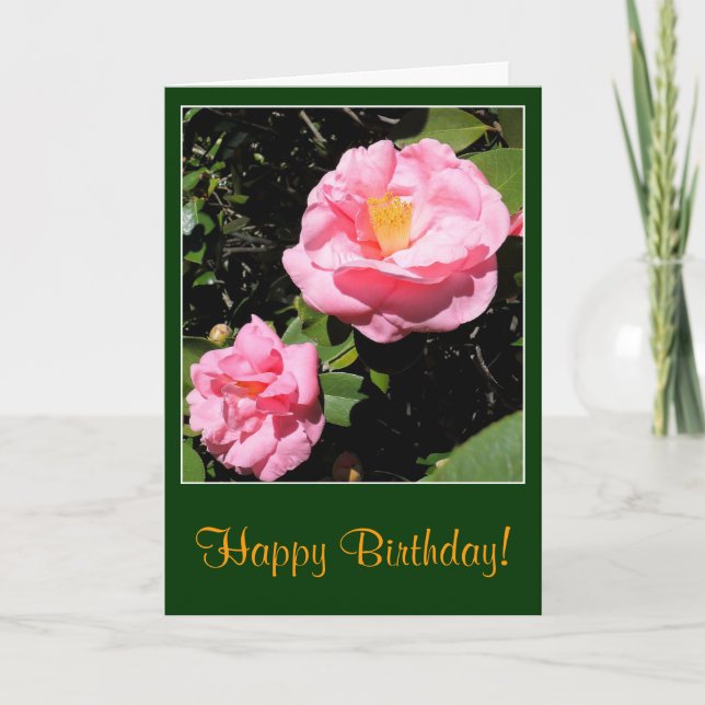 Pink Camellia Birthday Card (Front)