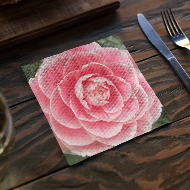 Pink Camellia Bloom Floral Napkin (In Situ Table)