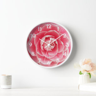 Pink Camellia Bloom Floral Wall Clock