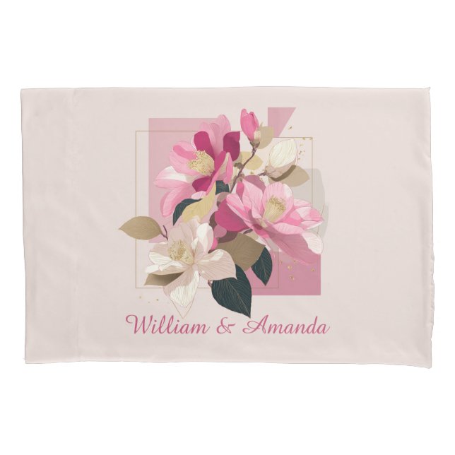 Pink Camellia Bloom Pillowcase (Front)