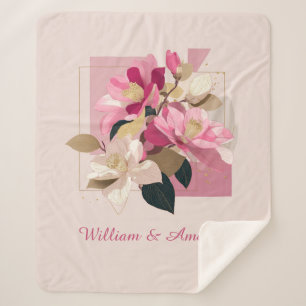Pink Camellia Bloom Sherpa Blanket