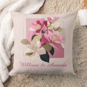 Pink Camellia Bloom Throw Pillow