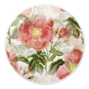 Pink Camellia Floral Pattern Ceramic Knob