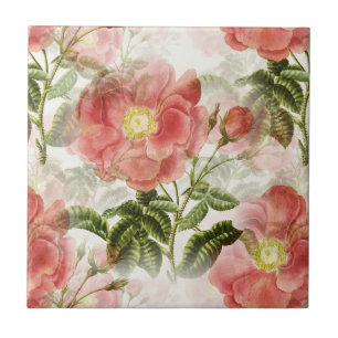 Pink Camellia Floral Pattern Ceramic Tile