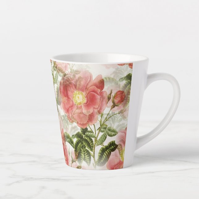 Pink Camellia Floral Pattern Latte Mug (Right)