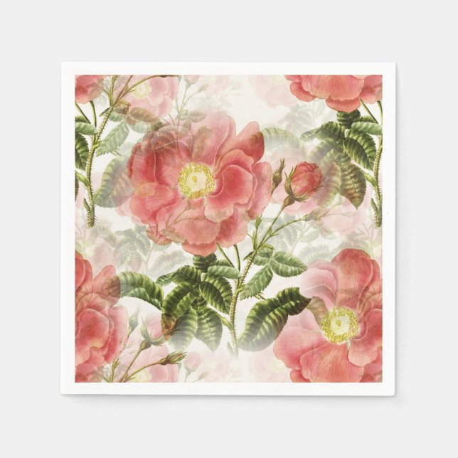 Pink Camellia Floral Pattern Napkin (Front)