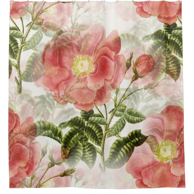 Pink Camellia Floral Pattern Shower Curtain (Front)