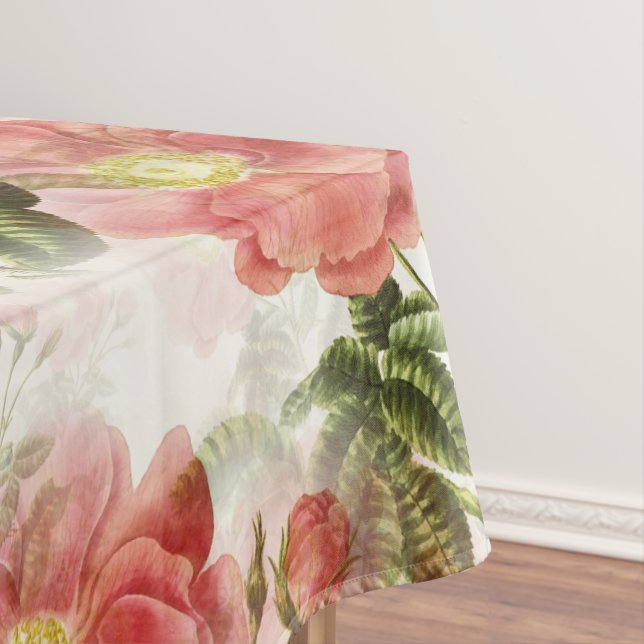 Pink Camellia Floral Pattern Tablecloth (In Situ)