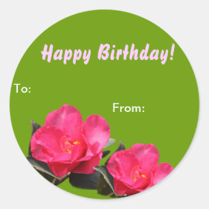pink camellia flower birthday gift wrap stickers