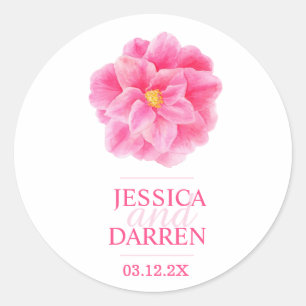 Pink camellia flower wedding sticker