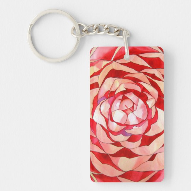 Pink Camellia macro flower Key Ring (Front)